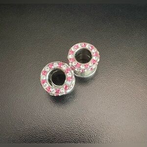 Elegant Pink and Silver Stud Earrings 00
